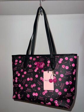 Juicy Couture Black Tote with Pink Cherry Print